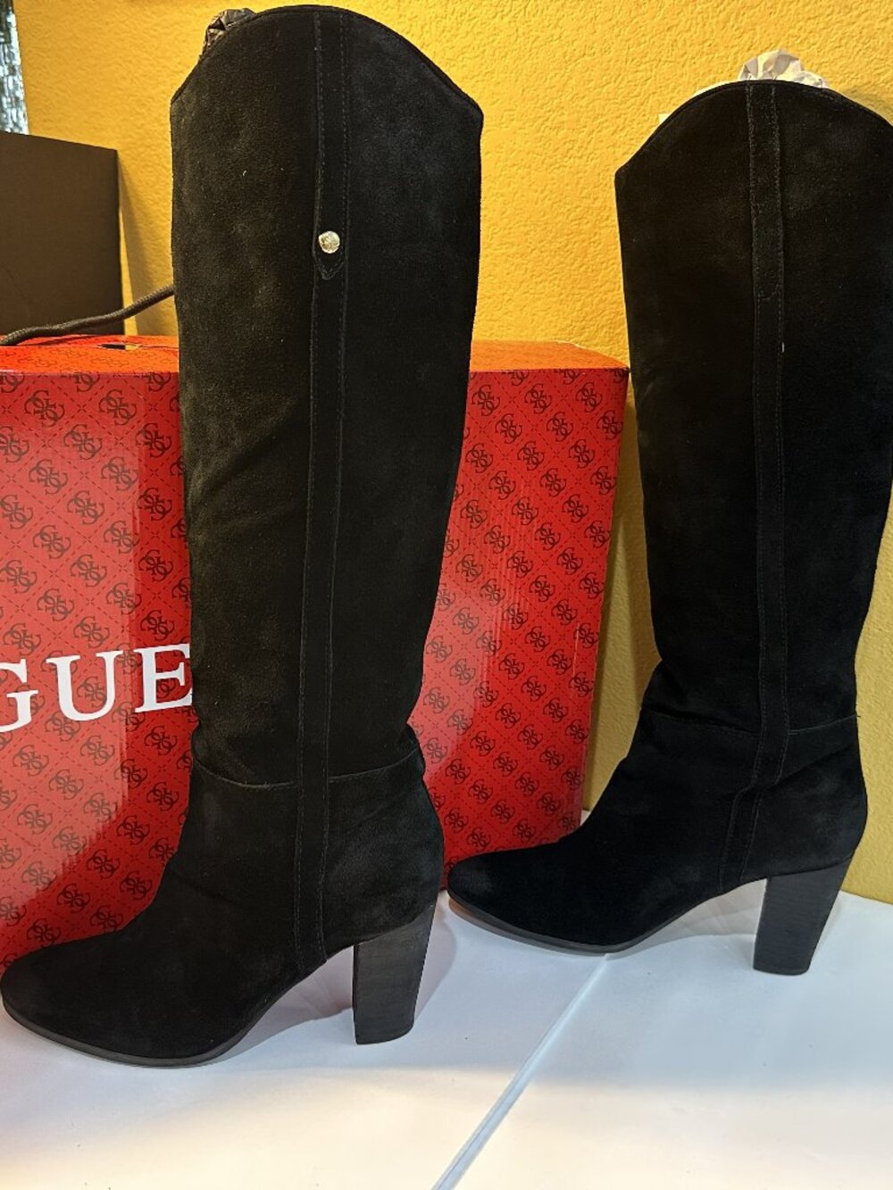 GUESS Honon Black Suede Tall Boots - Size 8.5M